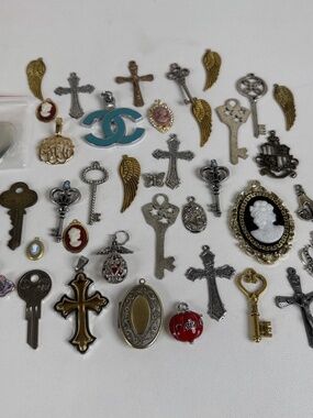 Religious / Keys / Lockets Pendants Mixed Lot - 38 Pieces